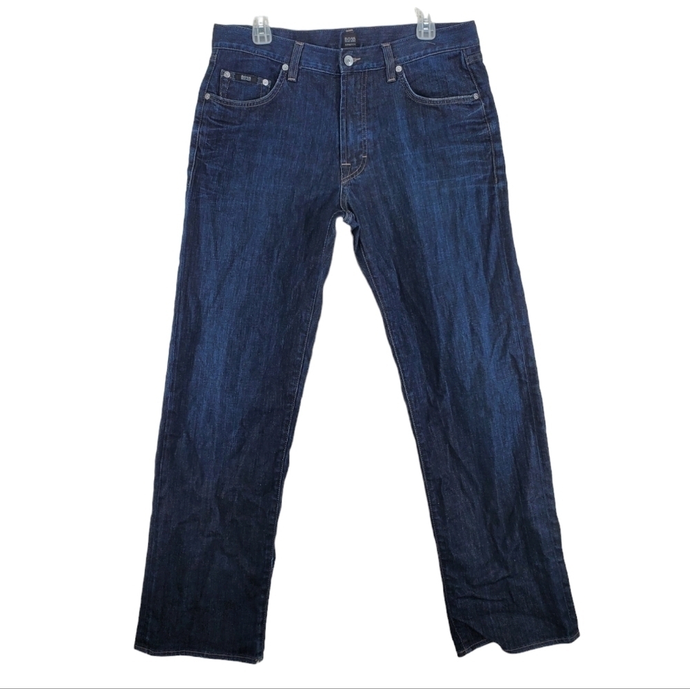 Hugo Boss Jeans Men 36x32 Jacksons Blue Dk Wash Relaxed Wide Leg Stretch (34x31)